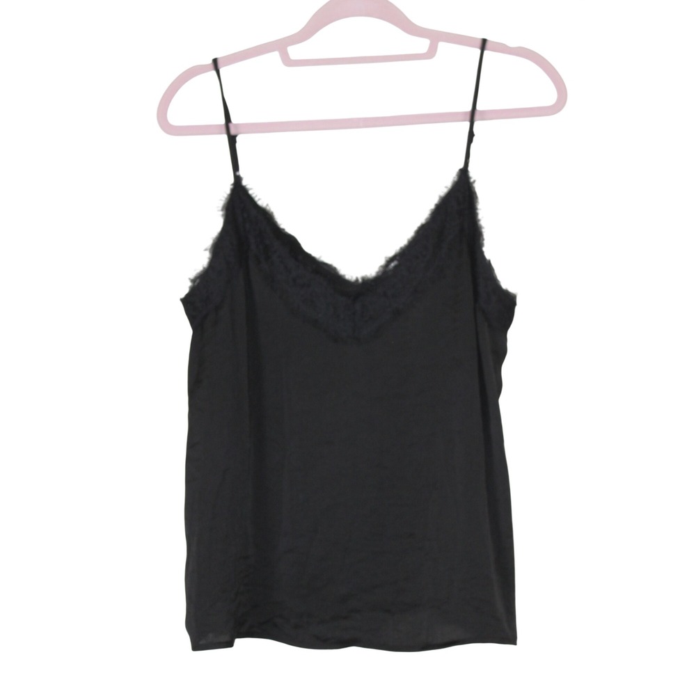 BP Y2K 90s Minimalist Lingerie Chic Black Lace Trim Lightweight Camisole Top L